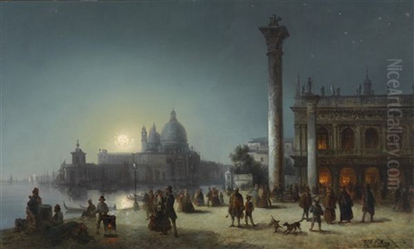 Reges Treiben Am Markusplatz, Venedig Oil Painting by Josef Karl Berthold Puettner