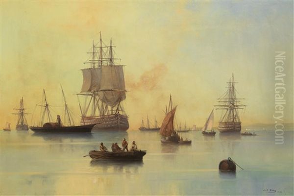 Segelschiffe Und Raddampfer Vor Der Kuste Oil Painting by Josef Karl Berthold Puettner