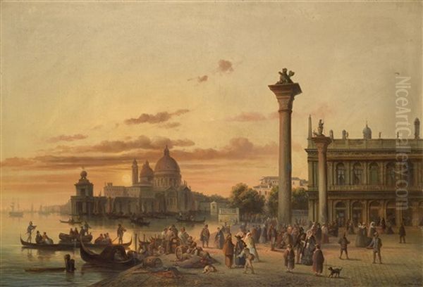 Reges Treiben Am Markusplatz, Venedig Mit Blick Auf Punta Della Dogana Und Santa Maria Della Salute Oil Painting by Josef Karl Berthold Puettner