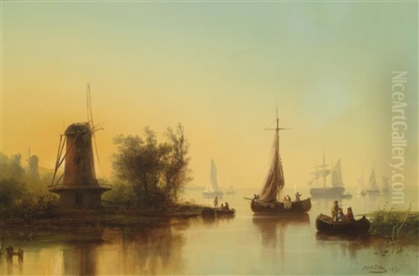 Mundung Der Mars Bey Rotterdam In Holland Oil Painting by Josef Karl Berthold Puettner