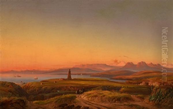 Die Bucht Von Valparaiso In Chile Oil Painting by Josef Karl Berthold Puettner