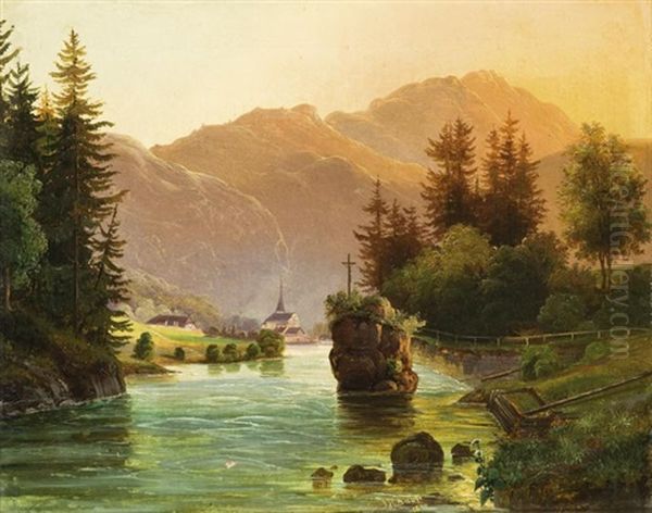 Alpesi To Partjan Oil Painting by Josef Karl Berthold Puettner