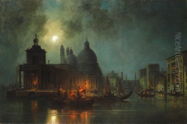 Mondnacht Uber Venedig Oil Painting by Josef Karl Berthold Puettner