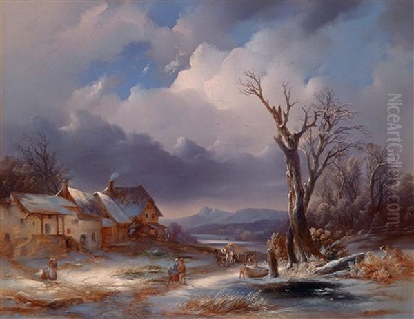 Eine Winterlandschaft Oil Painting by Josef Karl Berthold Puettner