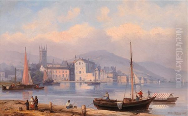 Puttner_josef Carl Berthold Stadt Am See Oil Painting by Josef Karl Berthold Puettner