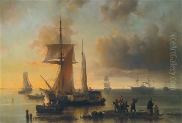 Fischerboote Im Abendrot Oil Painting by Josef Karl Berthold Puettner