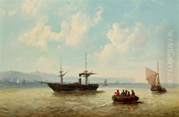 Raddampfer Und Segelschiff Vor Der Kuste Von Dover Oil Painting by Josef Karl Berthold Puettner