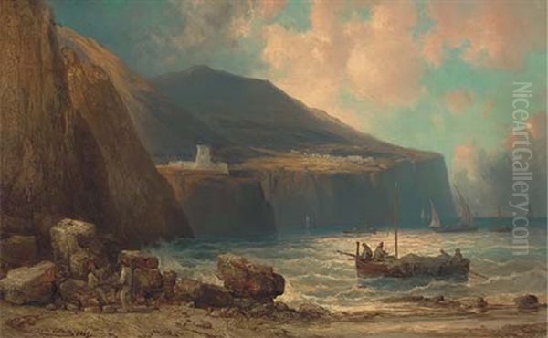 Fishing Vessels Off Capri Oil Painting by Josef Karl Berthold Puettner