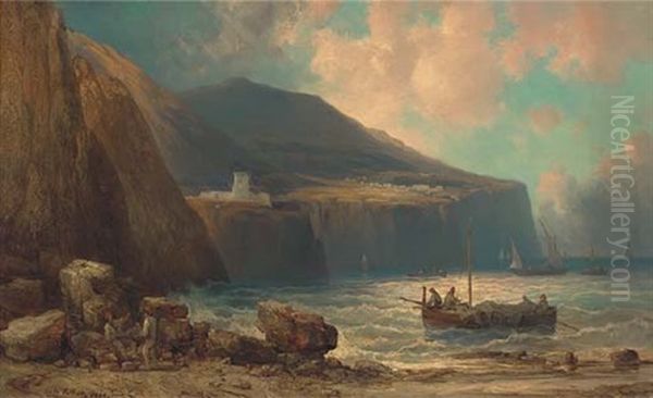 Fishing Vessels Off Capri Oil Painting by Josef Karl Berthold Puettner