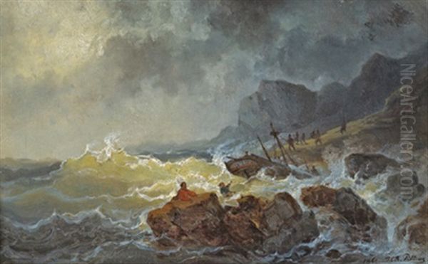 Schiffbruchiger Oil Painting by Josef Karl Berthold Puettner