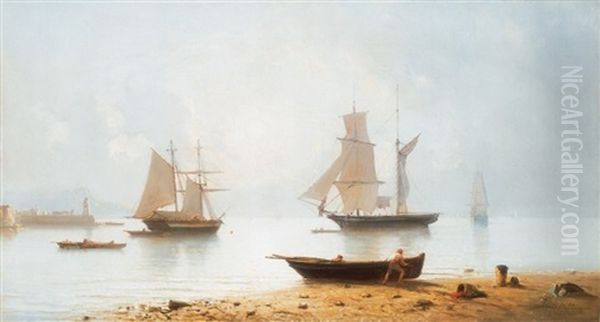 Sailing Boats Oil Painting by Josef Karl Berthold Puettner