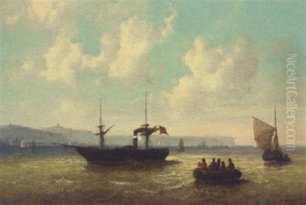 A Paddle Steamer In The Channel Off Dover Oil Painting by Josef Karl Berthold Puettner