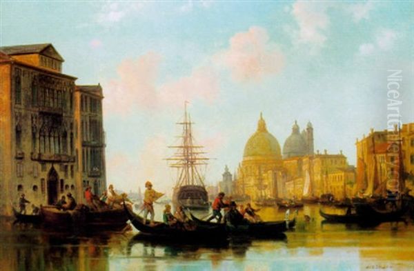 Reges Treiben Im Kanal Vor Santa Maria Della Salute, Venedig Oil Painting by Josef Karl Berthold Puettner