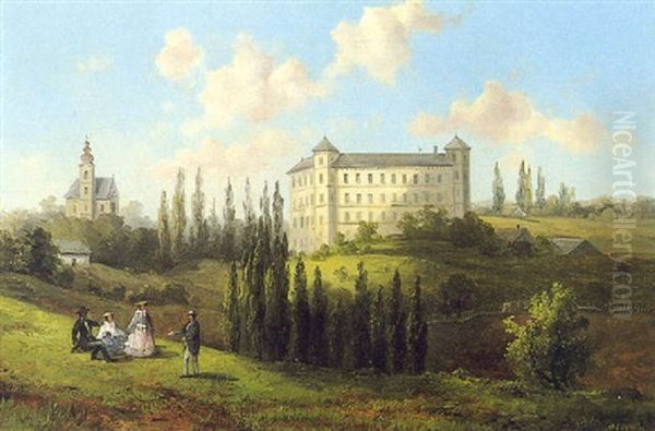 Schlos Herbersdorf Bei Wildon Oil Painting by Josef Karl Berthold Puettner