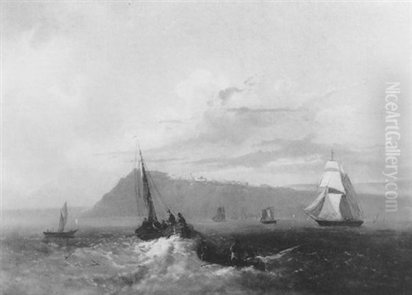 Schepen Voor De Kust Oil Painting by Josef Karl Berthold Puettner