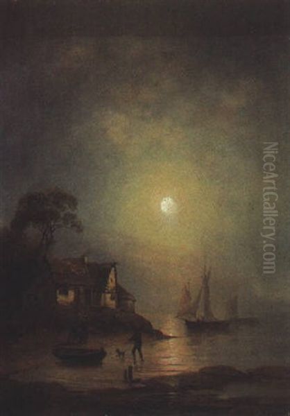 Heimkehr Des Seemanns Im Mondlicht by Josef Karl Berthold Puettner