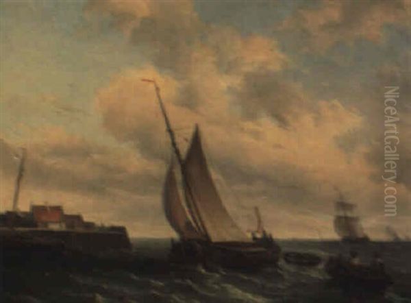 Segelschiff Bei Aufkommenden Sturm Oil Painting by Josef Karl Berthold Puettner