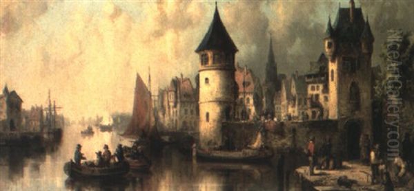 Motiv Aus Holland Oil Painting by Josef Karl Berthold Puettner