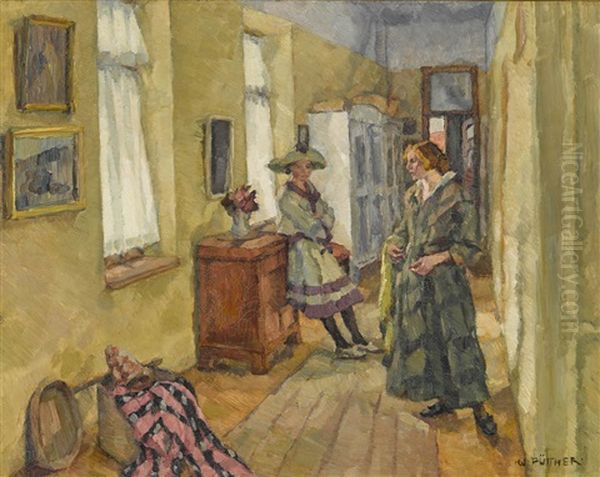 Interieur Oil Painting by Walther Puttner