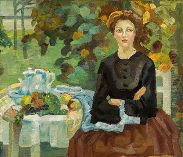 In The Autumnal Garden Oil Painting by Leo Putz