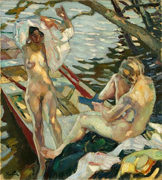 Nach Dem Bad Iii Oil Painting by Leo Putz