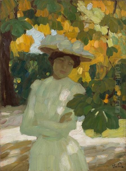 Unter Kastanien (herbstsonne) Oil Painting by Leo Putz