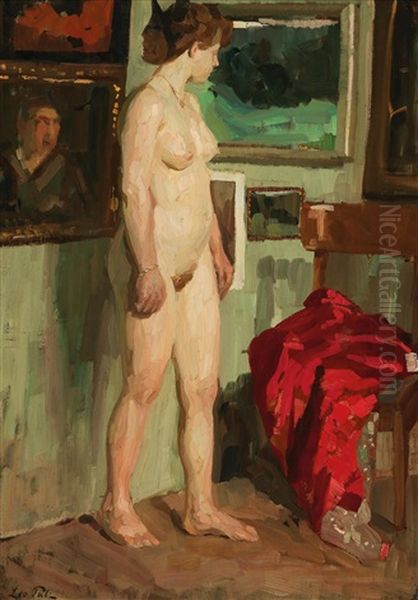 Standing Female Nude Oil Painting by Leo Putz