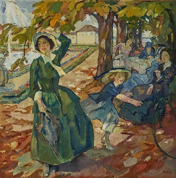 At Schleisheimer Park Oil Painting by Leo Putz