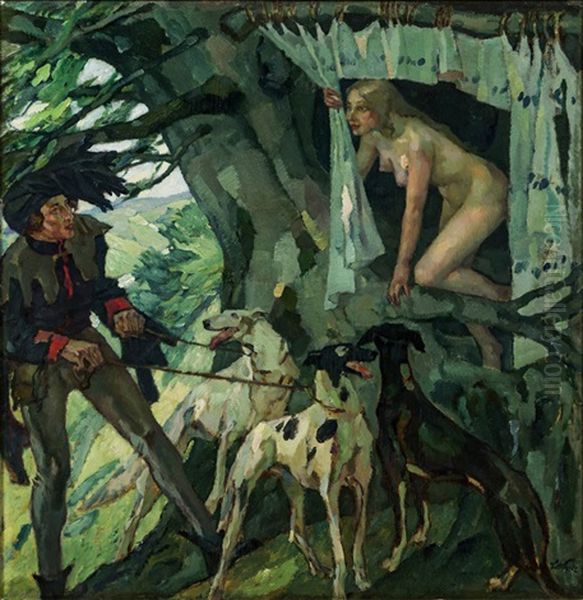 Genoveva (fairytale Princess In A Tree) Oil Painting by Leo Putz