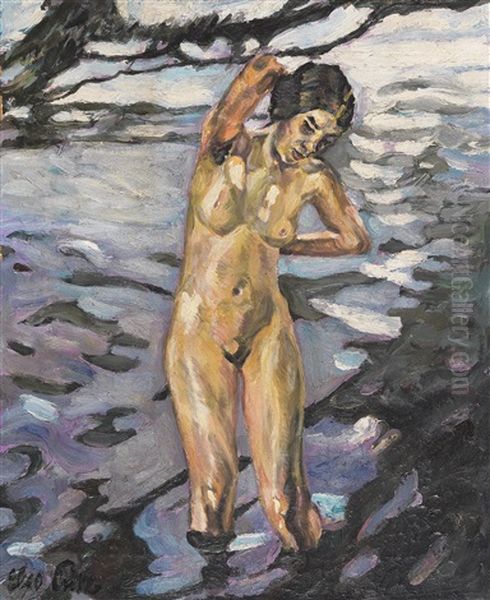 Badende, Stehender Weiblicher Akt Oil Painting by Leo Putz