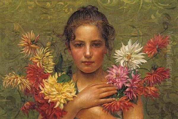 Ragazza Con Fiori Oil Painting by Luigi Bolongaro