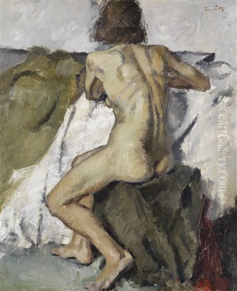 Sitzender Weiblicher Ruckenakt Oil Painting by Leo Putz