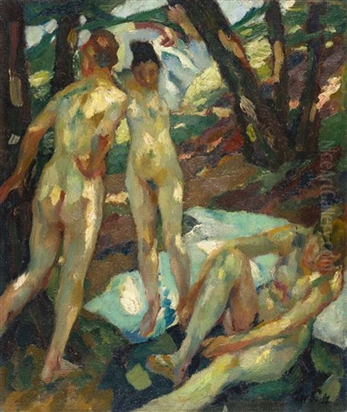 Nach Dem Bade Oil Painting by Leo Putz