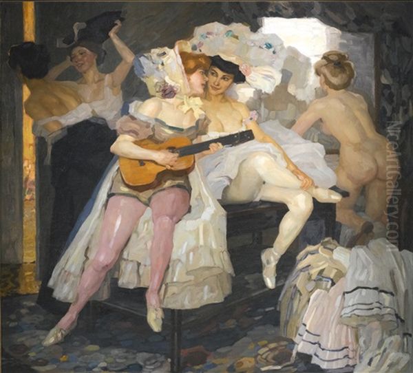 Backstage Oil Painting by Leo Putz