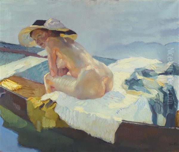 Im Kahn (the Rowboat) Oil Painting by Leo Putz