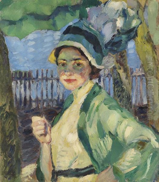 Portrat Eines Madchens (frieda Putz) Oil Painting by Leo Putz