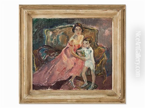 Genevieve Grether & Son Oil Painting by Leo Putz