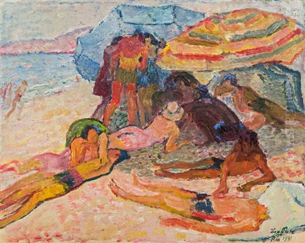 Am Strand In Rio (copacabana) Oil Painting by Leo Putz