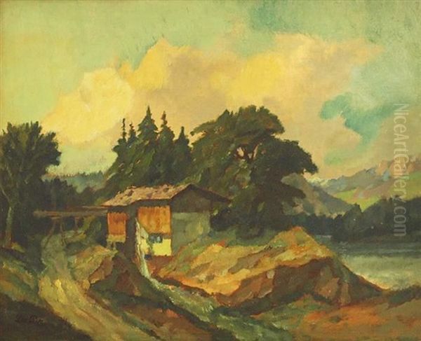 Gebirgslandschaft Mit Muhle Am Fluss Oil Painting by Leo Putz