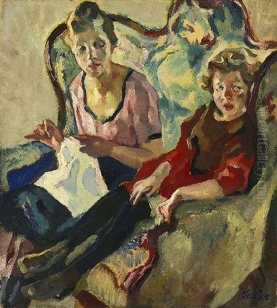 Lisl Und Buberl Oil Painting by Leo Putz