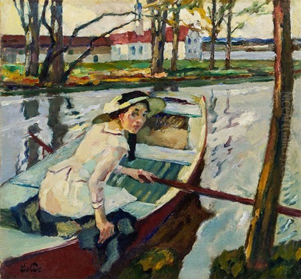 Madchen Im Ruderboot Oil Painting by Leo Putz