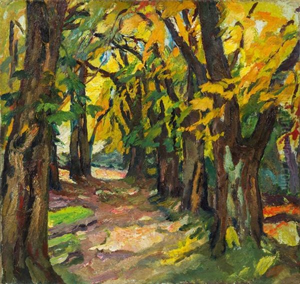 Herbstlicher Waldweg Oil Painting by Leo Putz