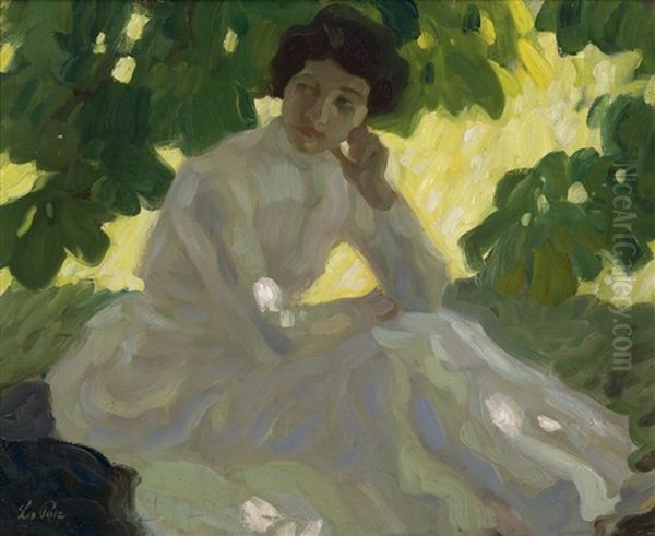 Heiser Tag (im Akademiegarten In Munchen) Oil Painting by Leo Putz