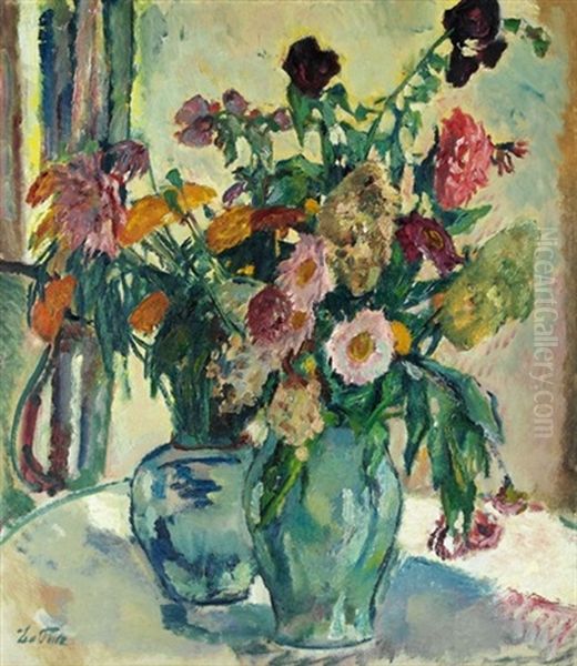 Blumenstilleben Mit Zwei Vasen by Leo Putz