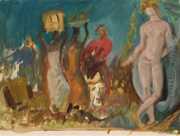 Eingeborene Mit Merkur (study For Tannhauser) Oil Painting by Leo Putz