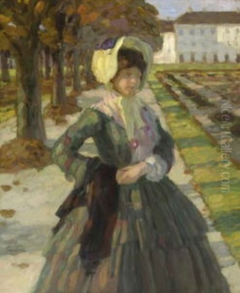 Dame Im Park Oil Painting by Leo Putz