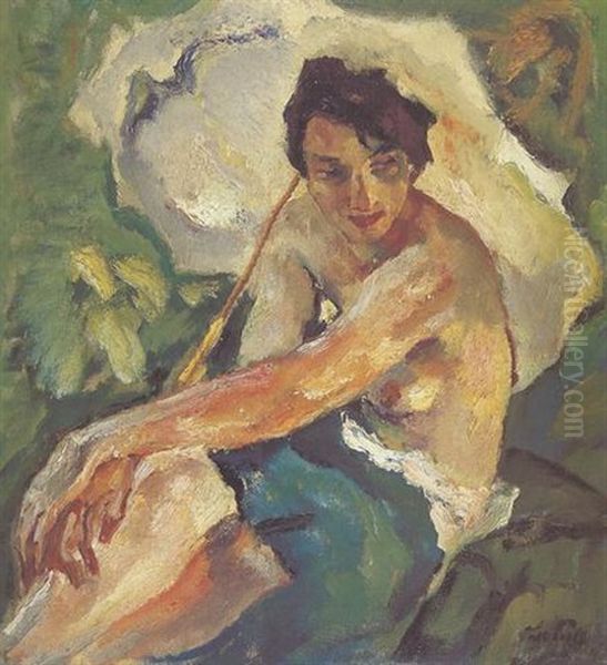 Abendsonne, Adelheid Oil Painting by Leo Putz