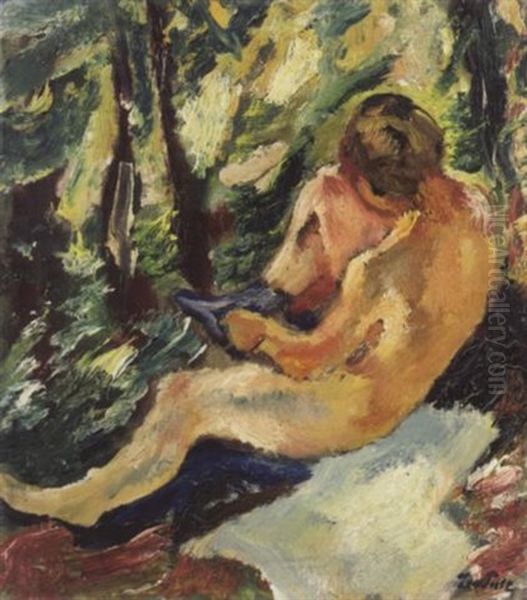 Actstudie Zu Den Badenden-gauting Oil Painting by Leo Putz