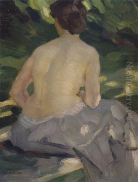 Sonniger Ruckenakt Oil Painting by Leo Putz