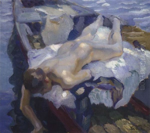 Auf Dem Kahn Oil Painting by Leo Putz